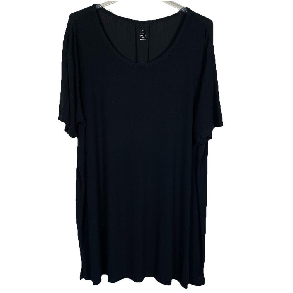 Cozy Earth Boyfriend Sleep Dress Nightgown Women's 2XL XXL Black Bamboo Rib Knit